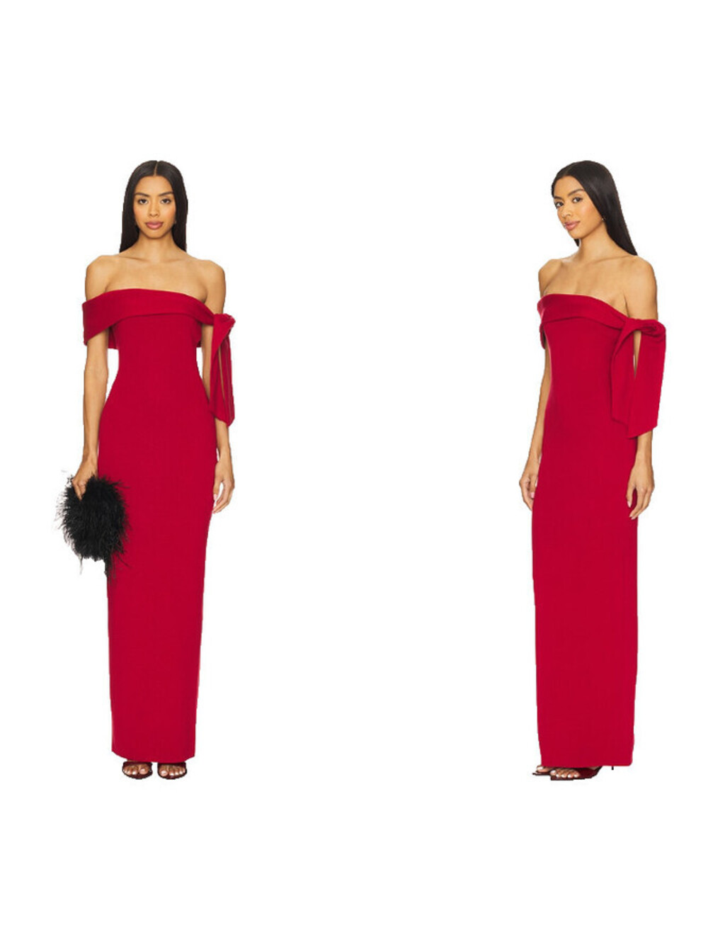 SNDYS Jaymes Maxi Dress Deep Red Off Shoulder Side Tie Knit Gown S NWT